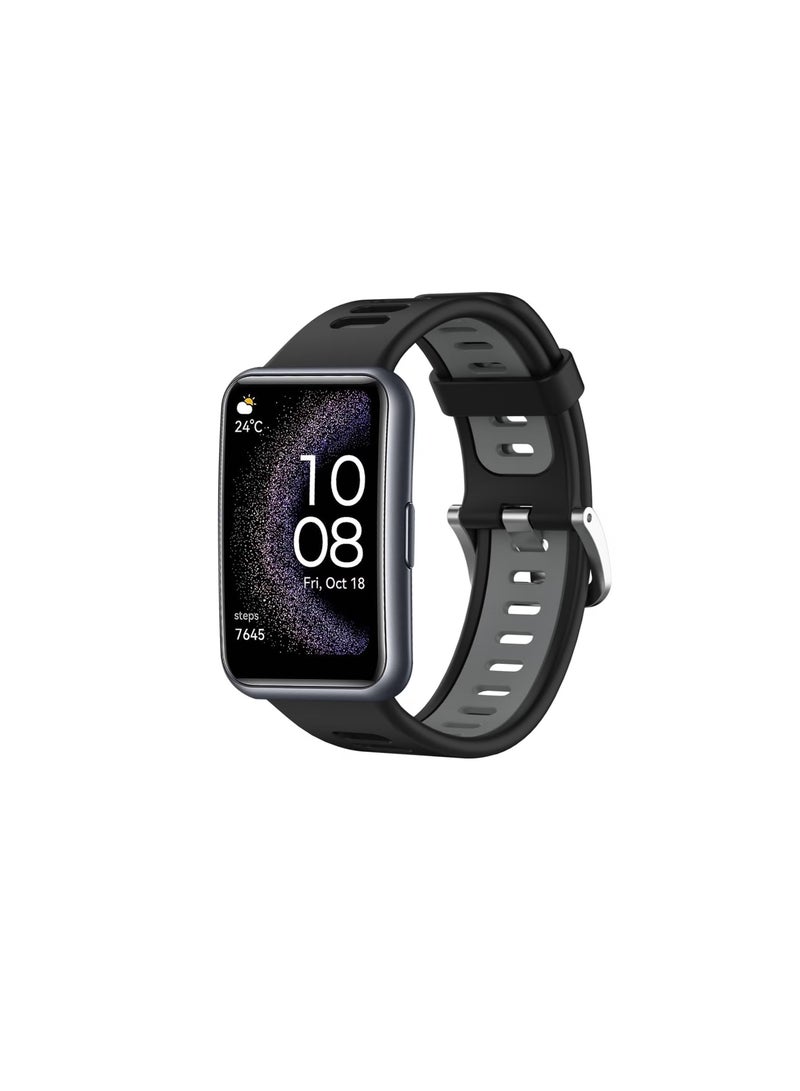 Compatible with Huawei Watch Fit Dual Color Silicone Wristbands with Tools, Waterproof Band, Replacement Sport Band for Smartwatch (Black and Grey)  - Image 1