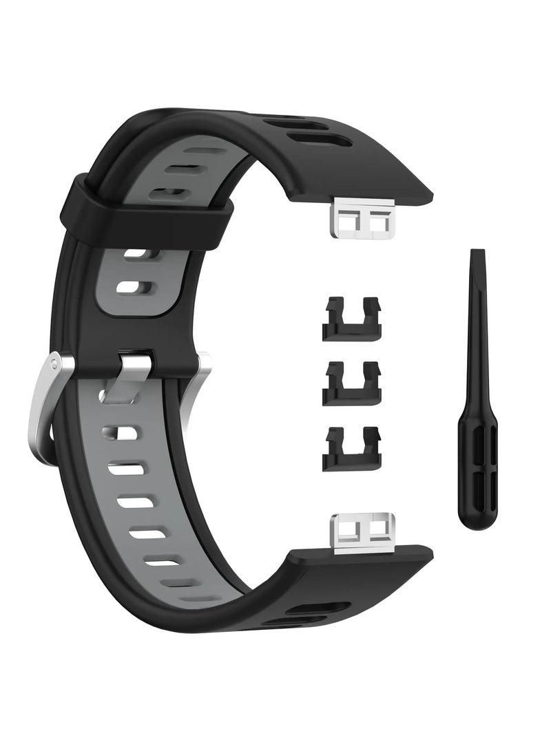 Compatible with Huawei Watch Fit Dual Color Silicone Wristbands with Tools, Waterproof Band, Replacement Sport Band for Smartwatch (Black and Grey)  - Image 2