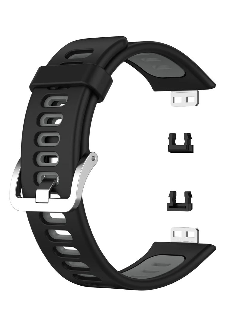 Compatible with Huawei Watch Fit Dual Color Silicone Wristbands with Tools, Waterproof Band, Replacement Sport Band for Smartwatch (Black and Grey)  - Image 3