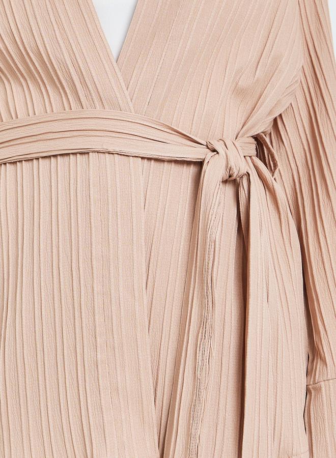 Amirah Beige Pleated Oversized Top and Wide Leg Pants Set - Image 4