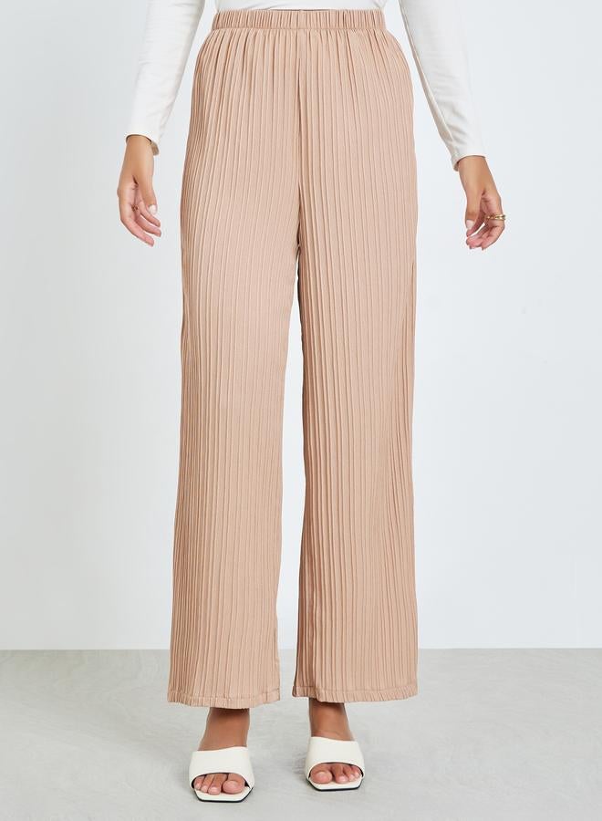 Amirah Beige Pleated Oversized Top and Wide Leg Pants Set - Image 5
