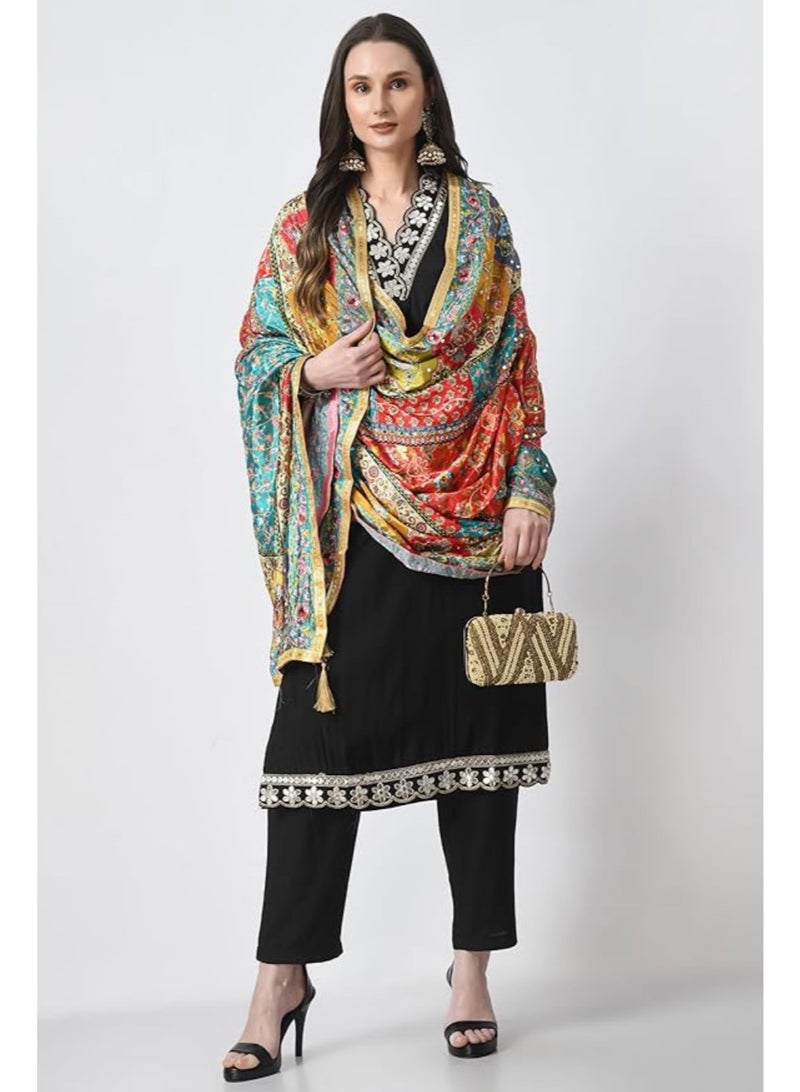 Silk Women's Pakistani Heavy Silk Dupatta with Mirror Work with Colorful Print Fancy Dupaatta - Image 5