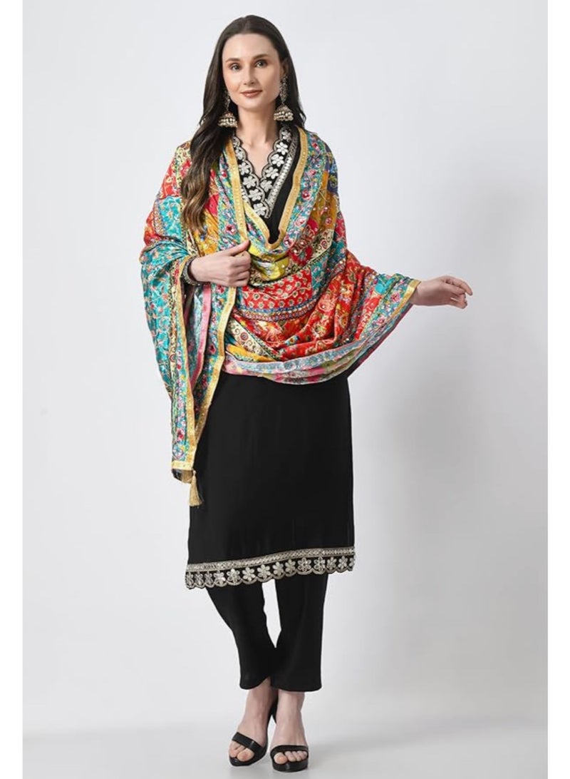 Silk Women's Pakistani Heavy Silk Dupatta with Mirror Work with Colorful Print Fancy Dupaatta - Image 4