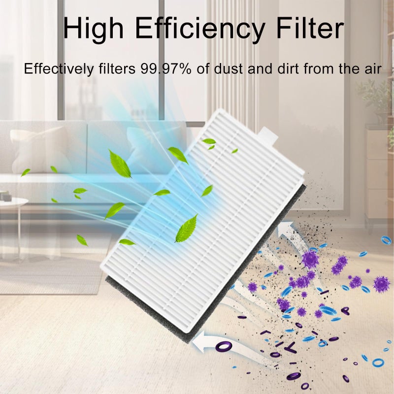 Odashen 17 Pack Replacement Accessories Kit for Lefant M330 Pro Vacuum Cleaner, 6 Side Brush, 6 HEPA Filter, 4 Mop Pads, 1 Cleaning Brush - Image 3