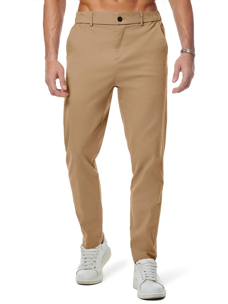 JMIERR Men's Stretch Chino Pants Business Casual Elastic Waist Travel Essentials Pant Slim Fit Tapered Cotton Twill Work Athletic Golf Dress Trousers, XL, Khaki - Image 1