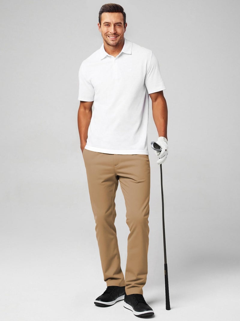 JMIERR Men's Stretch Chino Pants Business Casual Elastic Waist Travel Essentials Pant Slim Fit Tapered Cotton Twill Work Athletic Golf Dress Trousers, XL, Khaki - Image 5