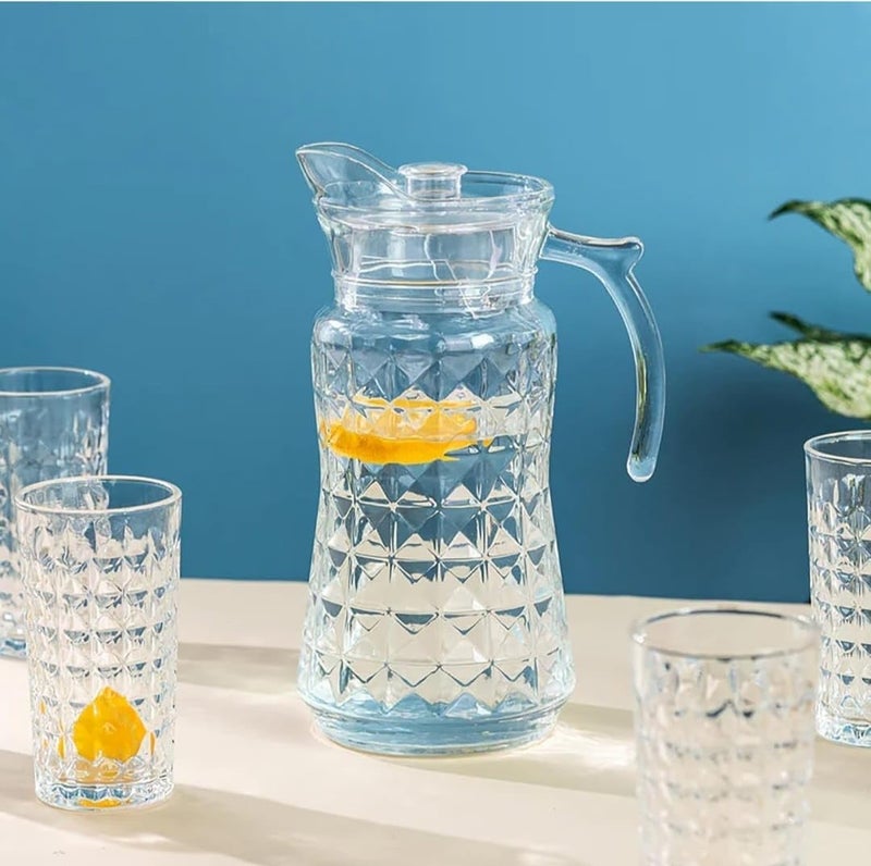 Meghasky Meghasky Italian Premium Water and Juice Glasses Set of 6 Glass 350ML and 1800ML Jug 6 Pieces Glasses 350ML and 1 Water Juice Jug 18 Liter Set of 7 PCS - Image 3