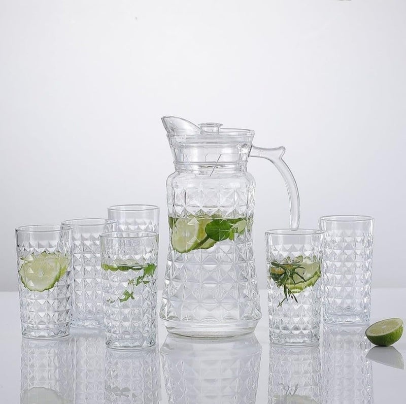 Meghasky Meghasky Italian Premium Water and Juice Glasses Set of 6 Glass 350ML and 1800ML Jug 6 Pieces Glasses 350ML and 1 Water Juice Jug 18 Liter Set of 7 PCS - Image 2