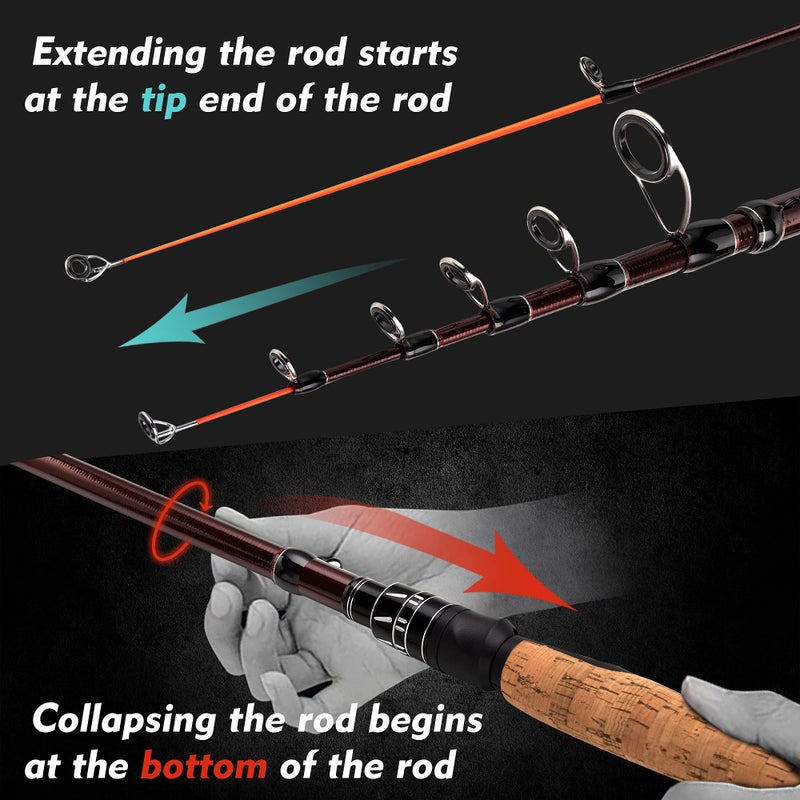 EOW XPEDITE Portable Telescopic Fishing Rods, Spinning & Casting, 24T Carbon Blanks & Solid Carbon Tip, Cork Handle, Travel Rod, Short Collapsible Rods (Rod - Spinning/Action Fast/Power M, 6') - Image 2