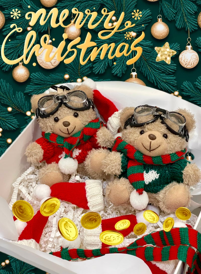 Adorable Christmas Teddy Bear Keychain & Bag Charm- Perfect mini plushie - Soft and Cute Teddy Bear for Girls, Christmas Toys for Kids, Car Key for Women(1pc, red/green) - Image 1