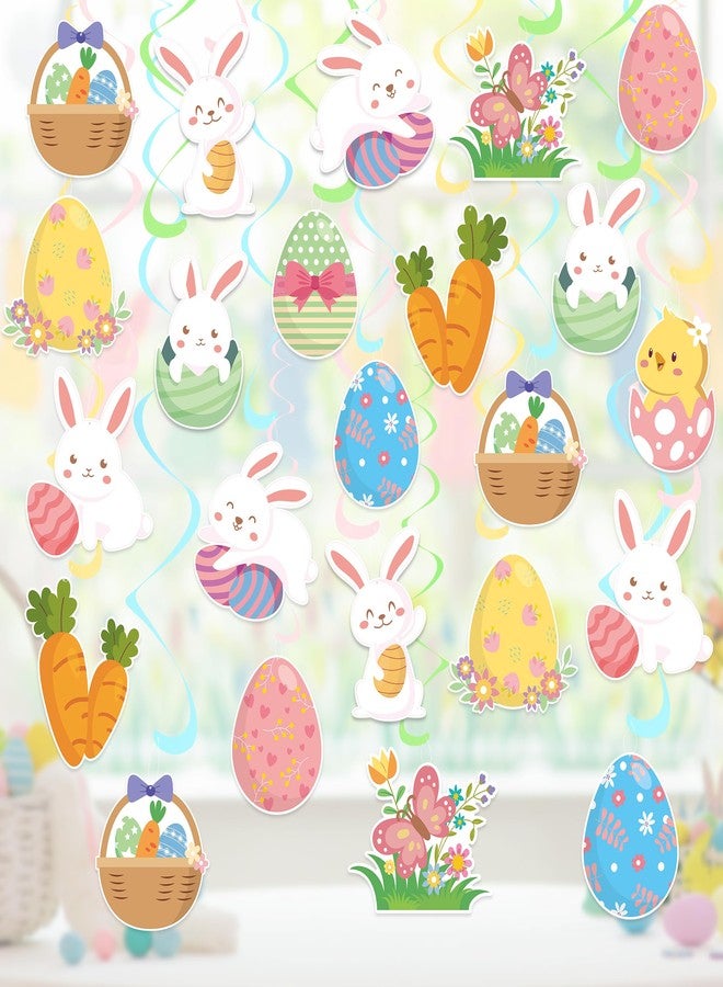 UNIIDECO 24PCS Easter Hanging Swirl Decorations Easter Eggs Bunny Ceiling Decorations Easter Party Decorations for Birthday Home Office Classroom Spring Decorations - Image 1