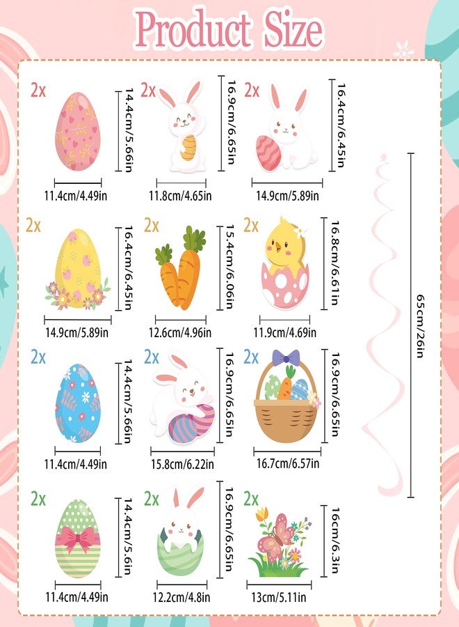 UNIIDECO 24PCS Easter Hanging Swirl Decorations Easter Eggs Bunny Ceiling Decorations Easter Party Decorations for Birthday Home Office Classroom Spring Decorations - Image 2