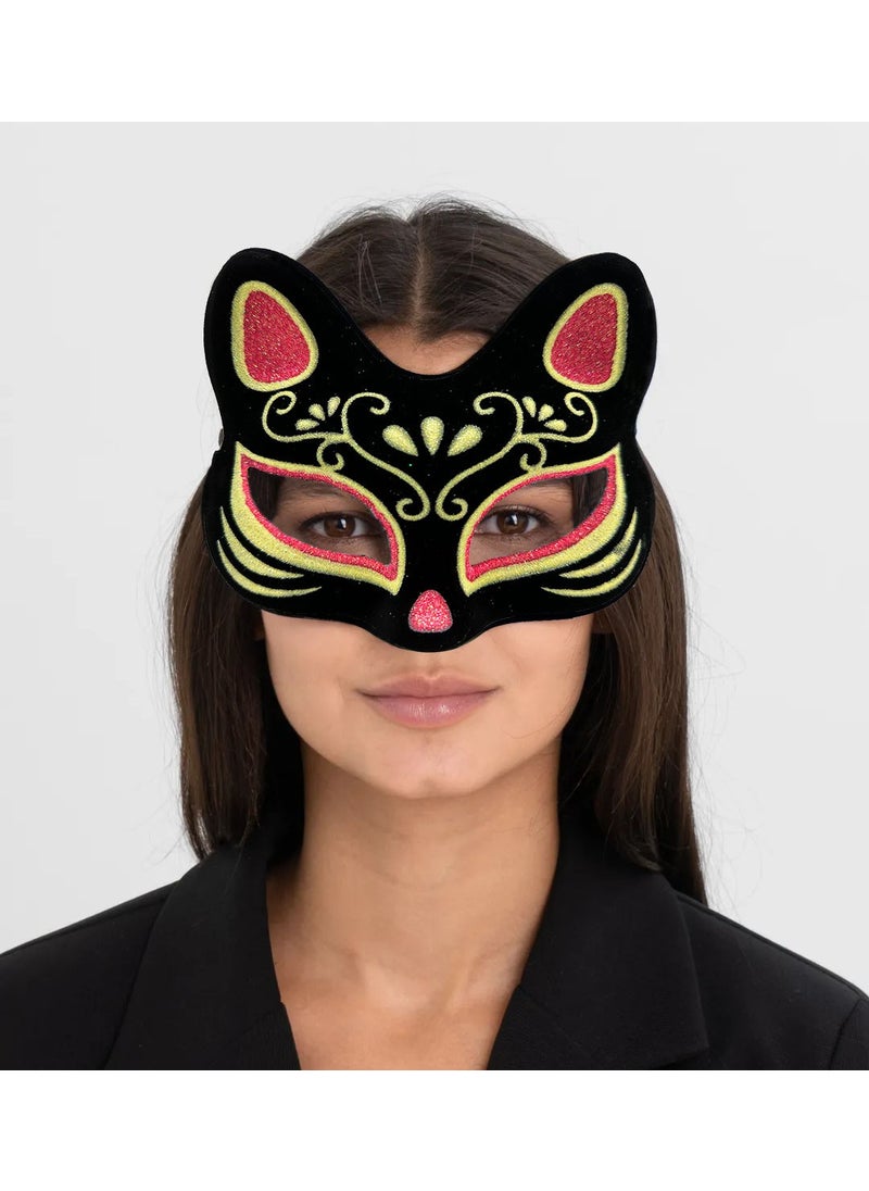 Himarry - Black Color Suede Coated Red Yellow Glitter Cat Mask 17X14 cm - Image 1