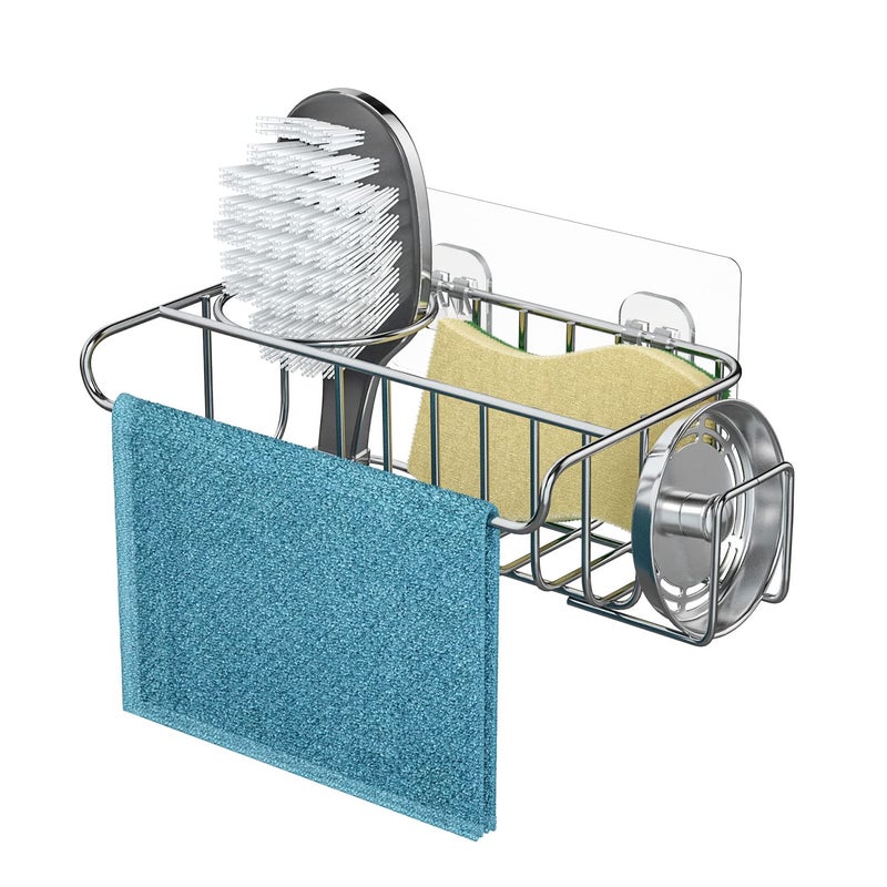 HapiRm 4 in 1 Sink Caddy Sponge Holder SUS304 Stainless Steel Kitchen Brush Holder  Dish Cloth Hanger  Soap Rack  Sink Stopper Rack  Sponge Caddy for Kitchen  Silver