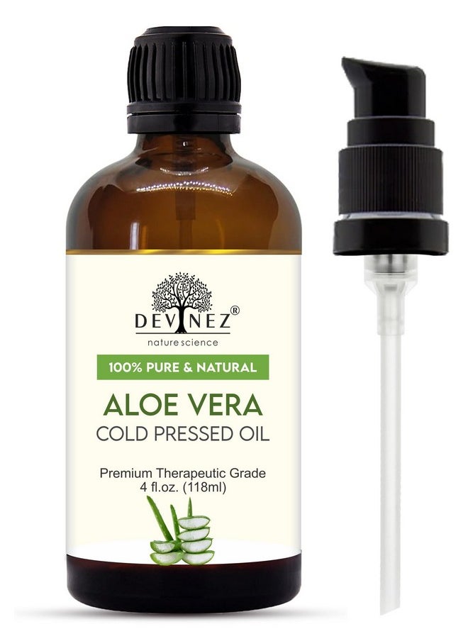 Devinez - Aloe Vera Cold Pressed Virgin Oil With Premium Lotion Pump Therapeutic Grade, 100% Pure Natural Oil For Glowing Skin, Body, Hair, Moisturizer, Massage And Aromatherapy (118 Ml) - Image 1