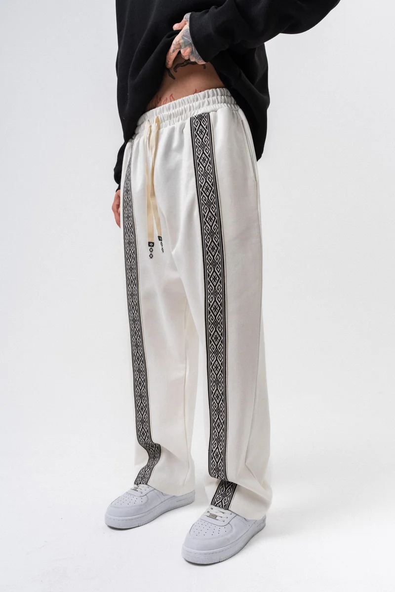 ريسباير بنطلون رياضي رجالي شتوي مزدوج الوجه مخطط عرقي فضفاض بيج