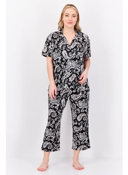 ELLEN TRACY Women 2 Pieces Paisley Pajama Set, Black  - Image 1