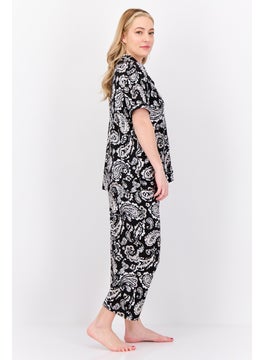 ELLEN TRACY Women 2 Pieces Paisley Pajama Set, Black  - Image 2