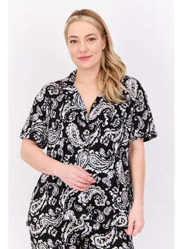 ELLEN TRACY Women 2 Pieces Paisley Pajama Set, Black  - Image 3