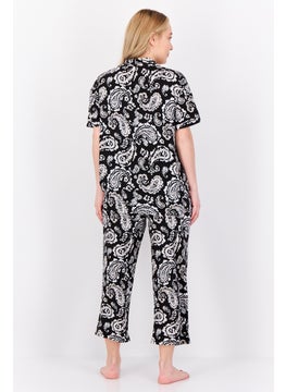 ELLEN TRACY Women 2 Pieces Paisley Pajama Set, Black  - Image 4