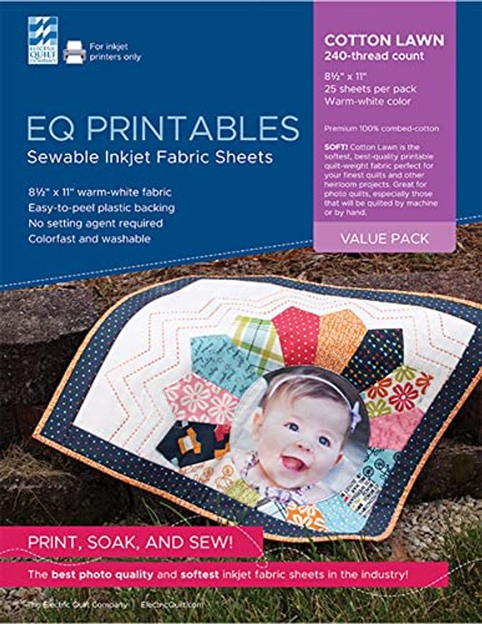 EQ PRINTABLES 25 INKJET COTTON LAWN FABRIC SHEETS