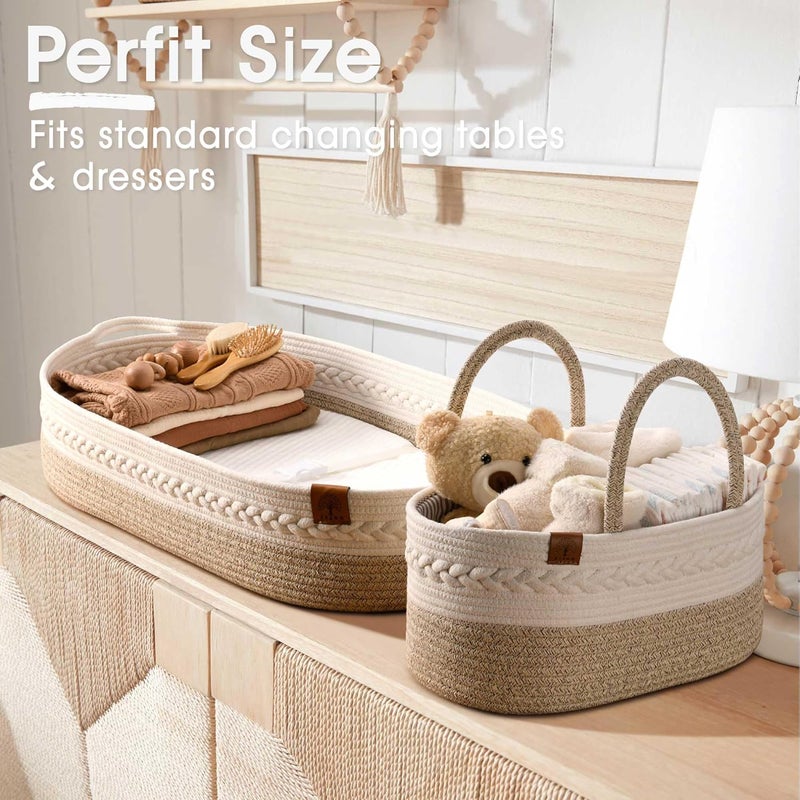 JJOO Baby Changing Basket Includes Diaper Caddy  Breathable  Waterproof DualCover Portable Changing Pad for Dresser  Changing Table Gift for Baby Shower Cotton Rope Basket for Baby - Image 3