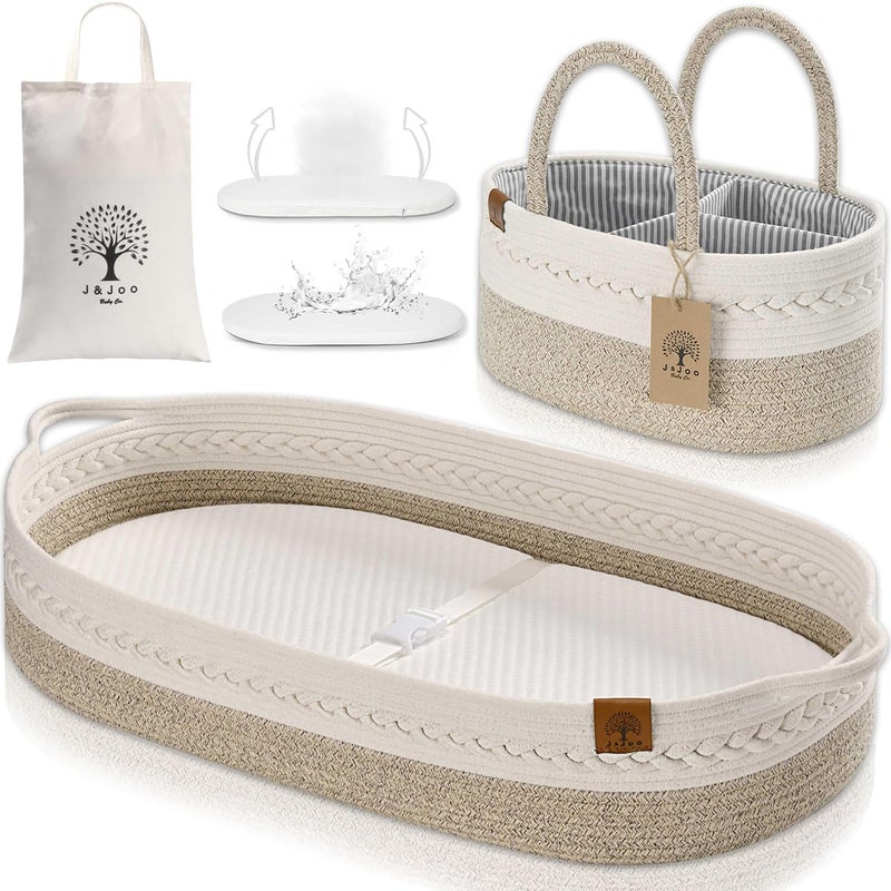 JJOO Baby Changing Basket Includes Diaper Caddy  Breathable  Waterproof DualCover Portable Changing Pad for Dresser  Changing Table Gift for Baby Shower Cotton Rope Basket for Baby - Image 1