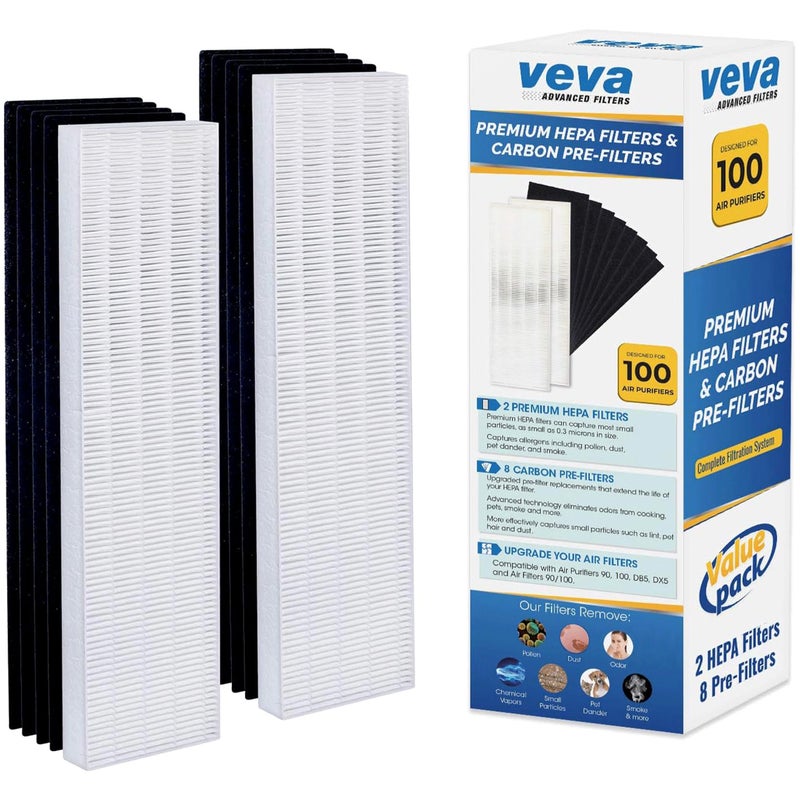 فلتر HEPA Premium 2 من VEVA مع 8 فلاتر كربون نشط متوافقة مع جهاز تنقية الهواء Fellowes AeraMax 90 100 90100 DX5 DB5 9287001 9324001