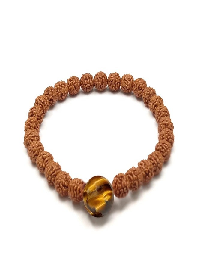 Chitshakti Lab Certified Original Panchmukhi Rudraksha Bracelet with Tiger Eye| AAA Grade Hand-sorted Rudraksha Stretchable Bracelet |Unisex both for Men and Women - Image 1