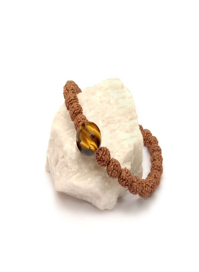 Chitshakti Lab Certified Original Panchmukhi Rudraksha Bracelet with Tiger Eye| AAA Grade Hand-sorted Rudraksha Stretchable Bracelet |Unisex both for Men and Women - Image 3