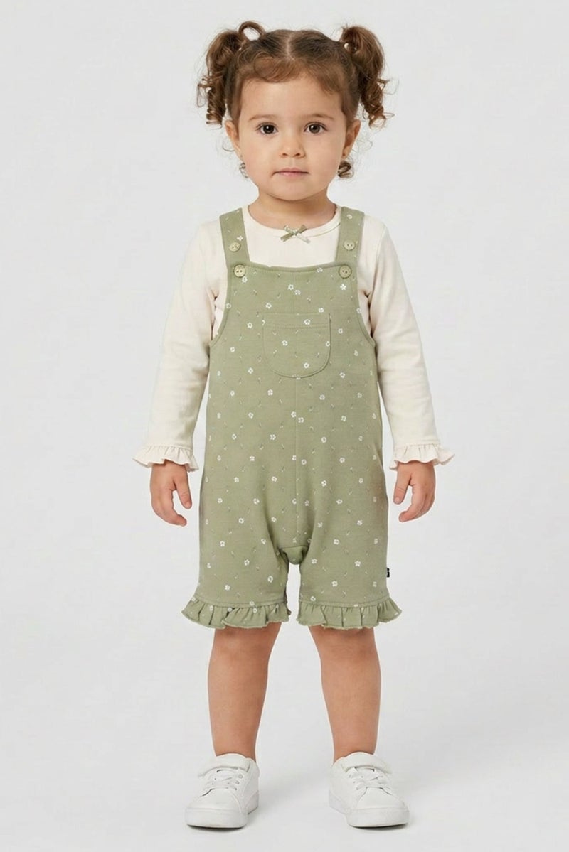 POPEES Toddlers Girl 2 Pcs Allover Print Top And Rompers Set, Multicolor - Image 1