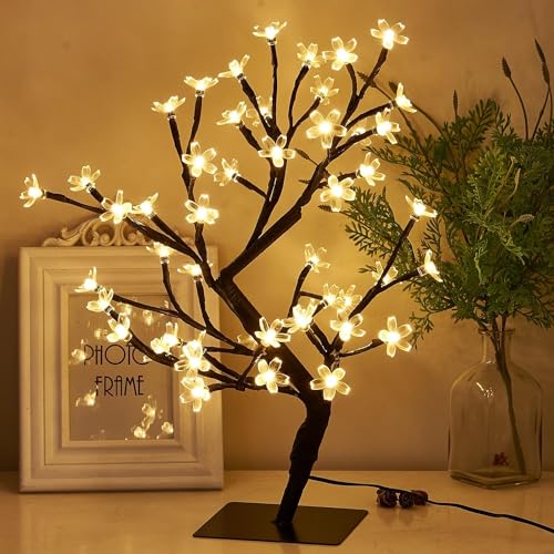 the purple tree مصباح شجرة الكرز المتألقة باللون الأرجواني 18 بوصة، 28 مصباح LED شجرة سيليكون بأفرع قابلة للتعديل لتزيين الغرفة، كهربائي بسلك (أبيض دافئ) - Image 2