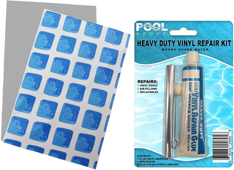 Pool Above Ultra Frame Pool Liner Repair Kit | Durable Vinyl Glue with Option of Glue-Down or Peel-and-Stick Blue Pool Print Patches for Reliable Repairs Blue - Image 2