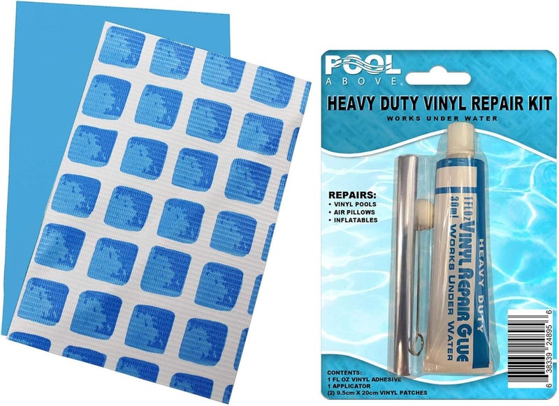 Pool Above Ultra Frame Pool Liner Repair Kit | Durable Vinyl Glue with Option of Glue-Down or Peel-and-Stick Blue Pool Print Patches for Reliable Repairs Blue - Image 1