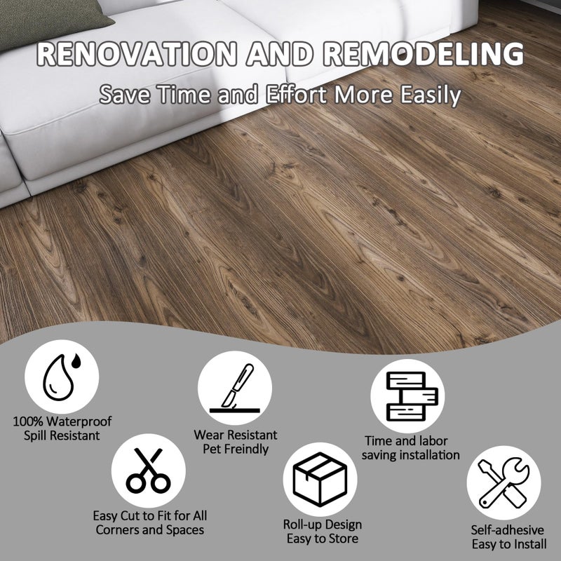 Lareko Peel and Stick Floor Tile â€“ 197" Length 12" Width Roll - Dark Brown Self-Adhesive Vinyl Flooring Waterproof, Wide Wood Plank for Easy Installation, Bedroom, Kitchen (16 Sq.Ft - Image 5
