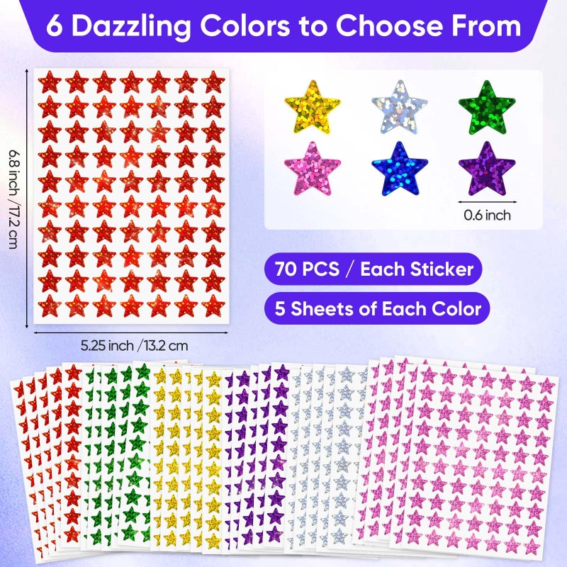 labelon 2100 Pack,6 Colors, Holographic Small Star Stickers for Kids Reward, Behavior Chart, School Classroom Student Teacher Supplies, 0.6" Diameter - Image 3