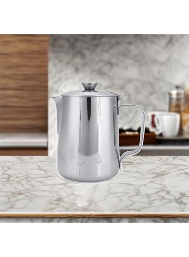 OCTOBER Stainless Steel Milk Frothing Pitcher, Stainless Steel Coffee Cup Mug Milk Frothing Pitcher Jug with Lid for Latte Coffee Art for Office Kitchen with handle(600ml) - Image 5