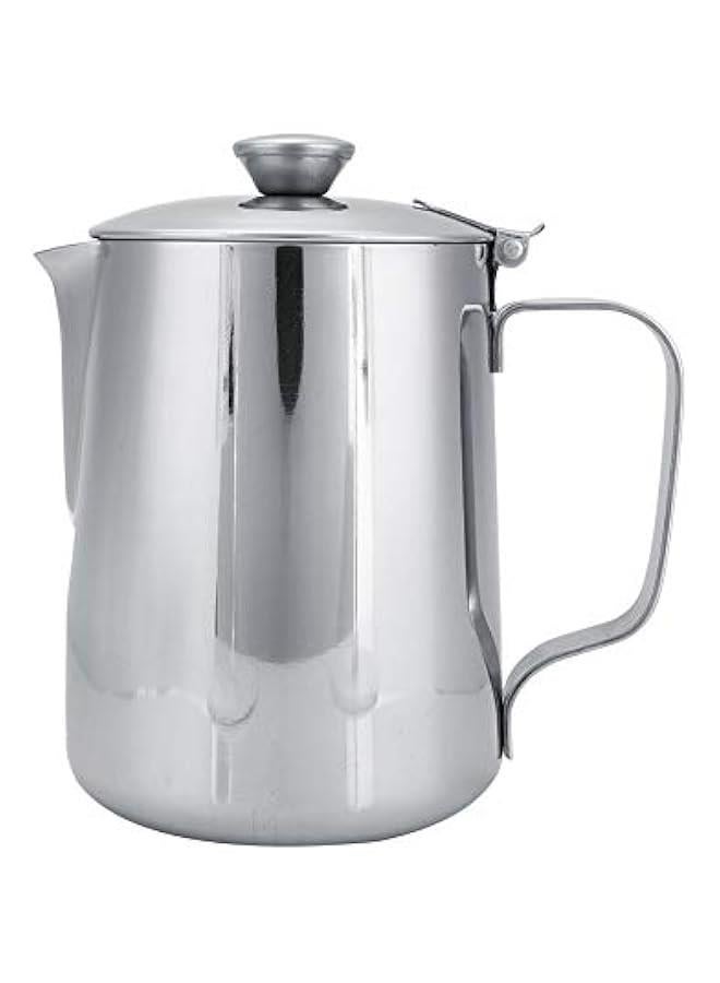 OCTOBER Stainless Steel Milk Frothing Pitcher, Stainless Steel Coffee Cup Mug Milk Frothing Pitcher Jug with Lid for Latte Coffee Art for Office Kitchen with handle(600ml) - Image 1