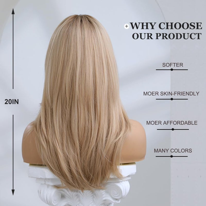 Esmee Long Blonde Wigs for Women Layered Synthetic Hair Ombre Wig with Dark Roots for Daily Party Cosplay Wea -20 Inches - Image 4
