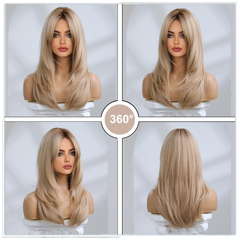 Esmee Long Blonde Wigs for Women Layered Synthetic Hair Ombre Wig with Dark Roots for Daily Party Cosplay Wea -20 Inches - Image 5