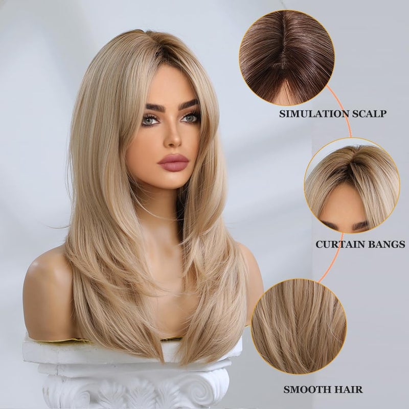 Esmee Long Blonde Wigs for Women Layered Synthetic Hair Ombre Wig with Dark Roots for Daily Party Cosplay Wea -20 Inches - Image 3