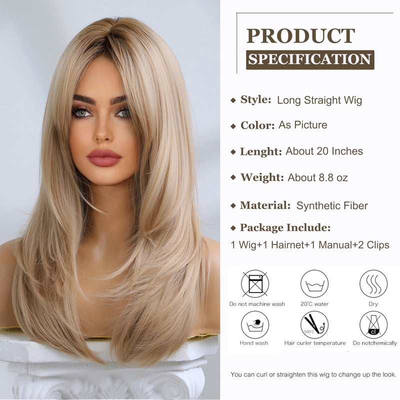 Esmee Long Blonde Wigs for Women Layered Synthetic Hair Ombre Wig with Dark Roots for Daily Party Cosplay Wea -20 Inches - Image 2