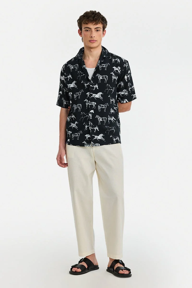 SNITCH Black Animal Print Half Sleeve Regular Fit Shirt