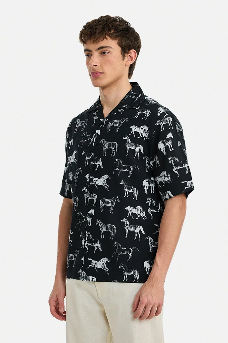 SNITCH Black Animal Print Half Sleeve Regular Fit Shirt