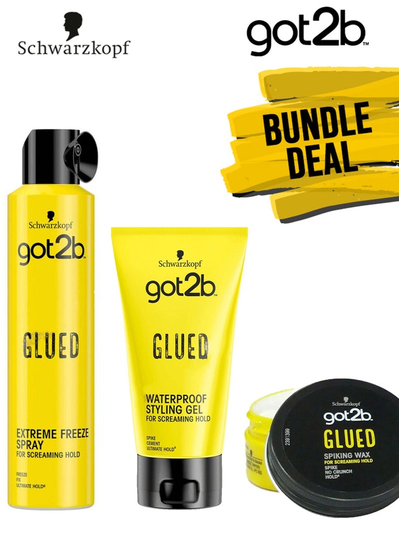 Got2b Glued Extreme Blasting Freeze Spray With Glued Styling Gel and Glued Spiking Wax Combo - Image 1