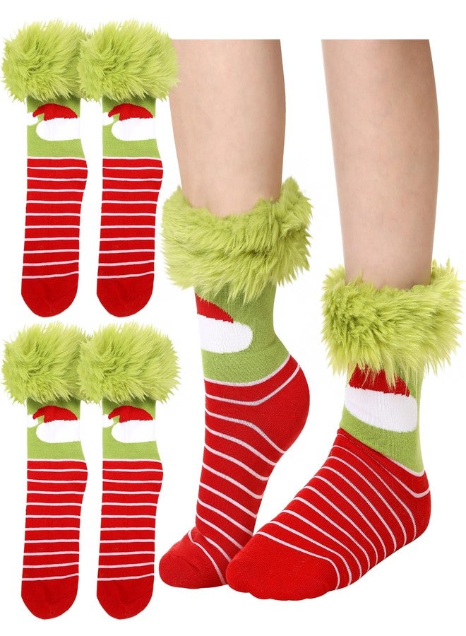 چيري جوارب جيريه القطنية الناعمة لعيد الميلاد، 3 أزواج، للنساء والرجال، جوارب قطنية ناعمة باللون الأخضر الليموني، شبشب من الفرو الصناعي الناعم، جوارب عيد الميلاد المضحكة (قبعة سانتا) - Image 1