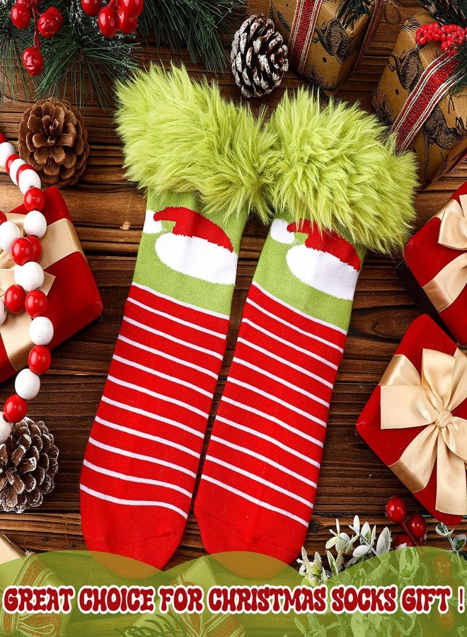چيري جوارب جيريه القطنية الناعمة لعيد الميلاد، 3 أزواج، للنساء والرجال، جوارب قطنية ناعمة باللون الأخضر الليموني، شبشب من الفرو الصناعي الناعم، جوارب عيد الميلاد المضحكة (قبعة سانتا) - Image 4