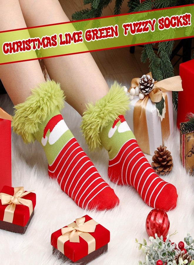چيري جوارب جيريه القطنية الناعمة لعيد الميلاد، 3 أزواج، للنساء والرجال، جوارب قطنية ناعمة باللون الأخضر الليموني، شبشب من الفرو الصناعي الناعم، جوارب عيد الميلاد المضحكة (قبعة سانتا) - Image 5