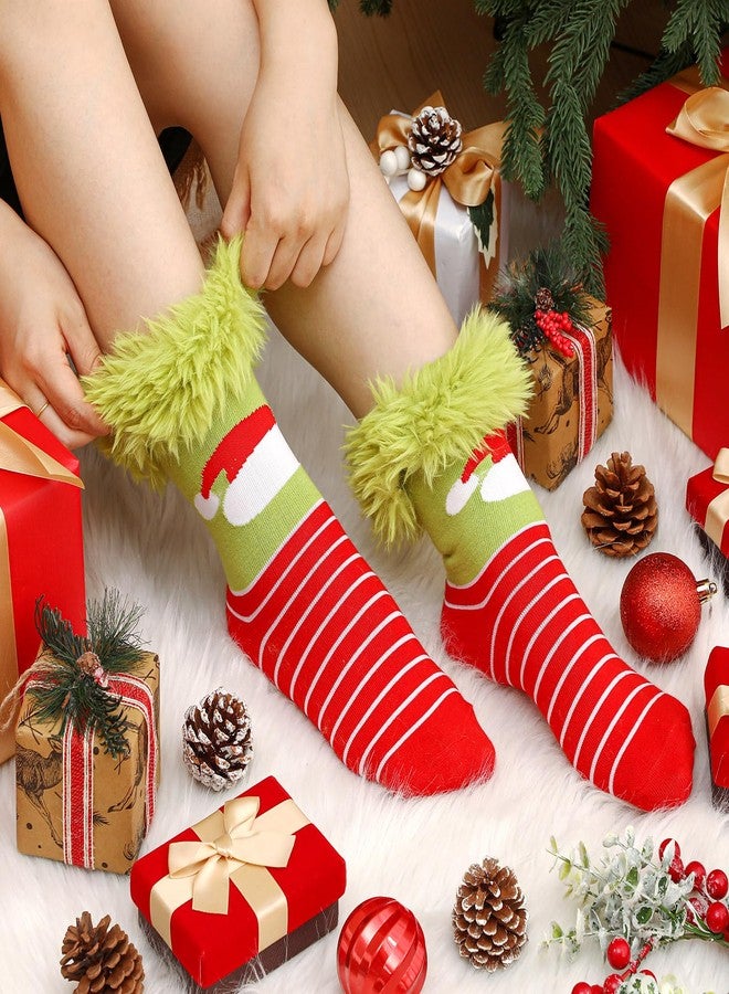 چيري جوارب جيريه القطنية الناعمة لعيد الميلاد، 3 أزواج، للنساء والرجال، جوارب قطنية ناعمة باللون الأخضر الليموني، شبشب من الفرو الصناعي الناعم، جوارب عيد الميلاد المضحكة (قبعة سانتا) - Image 3
