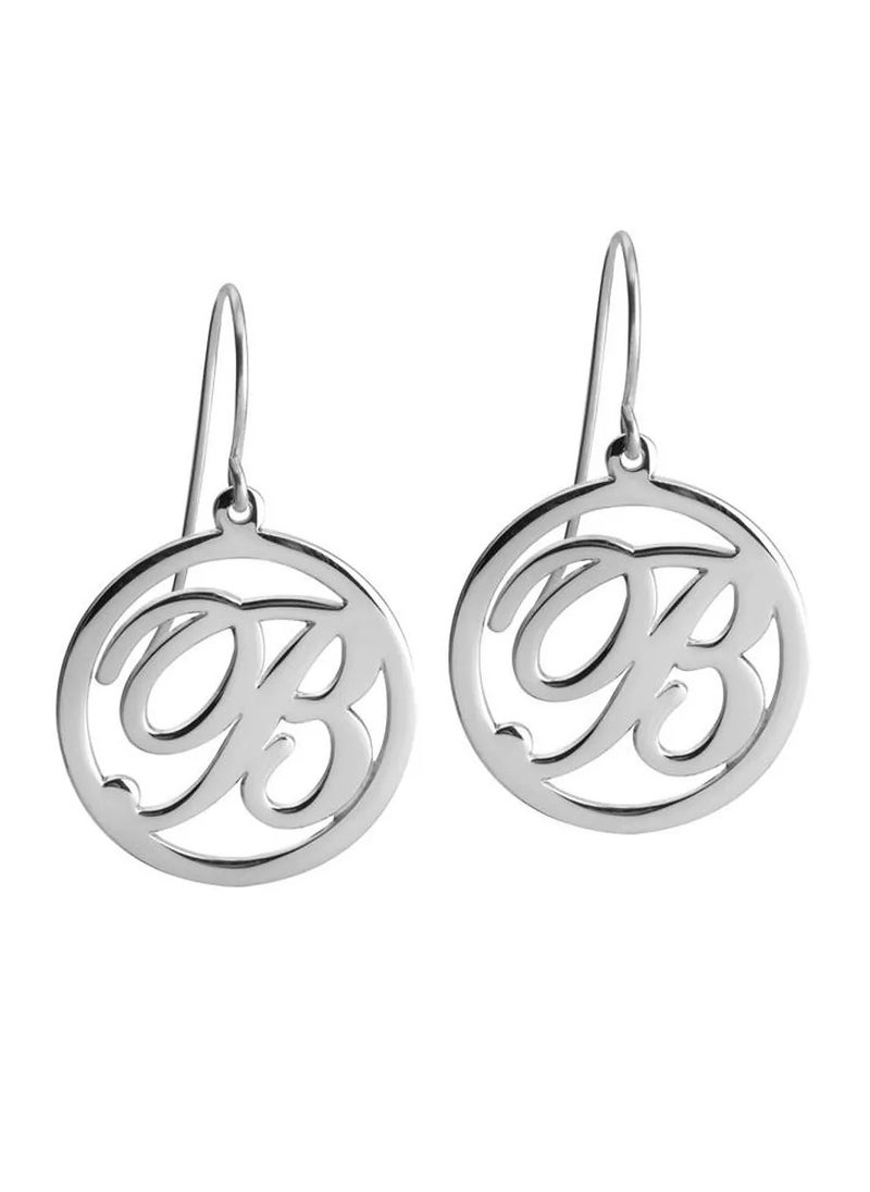 FK Jewellers - Silver 925 Personalized Cut Out Initial Drop Earrings - Image 1